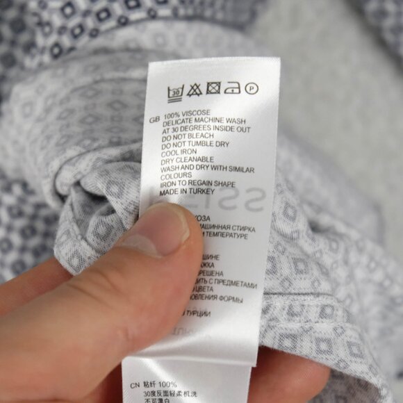 Reiss Shirt Mens Medium White Black Geometric Long Sleeve Slim Fit Viscose - Picture 9 of 9